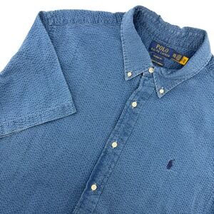 Polo Ralph Lauren Button Down Shirt Mens XXL Blue Seersucker Short Sleeve Preppy